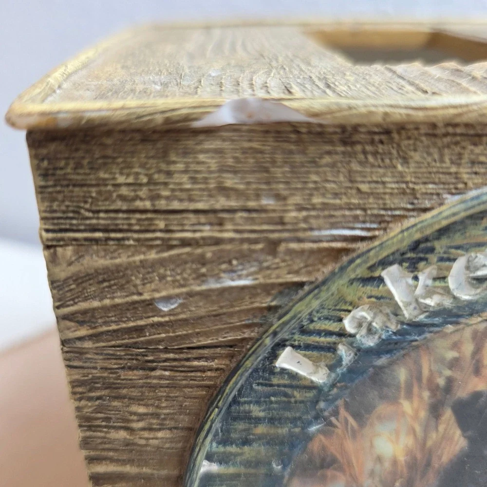 Rustic Lodge Wildlife Tissue Box Cover Resin Faux Wood Deer Duck Dog Cabincore